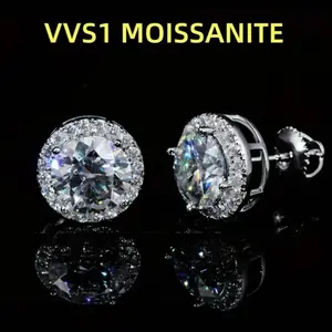 925 Sterling Silvery A Pair of 2-Carat VVS1 Moissanite Earrings - Mature Style, Suitable for Men And Women's Natural Round Cut Imitation Faux Gemstones