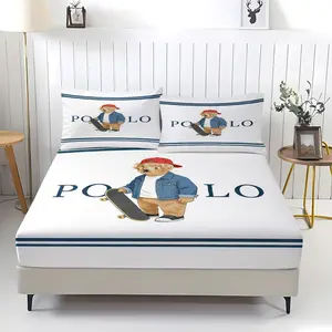 Teddy Bear Pattern Bed Sheet, Comfortable Printed Pattern, Includes 1 Bed Sheet and 2 Pillowcases, Comfortable Bedding, Non slip Dust Cover Suitable for Bedroom and Guest Room, Suitable as a Gift for Children or Adults, Bed Sheets Set