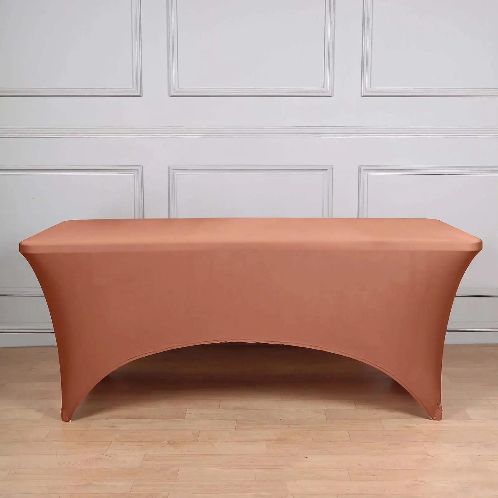 Stretch Spandex Fitted Rectangle Tablecloth - 6ft Terracotta (Rust), Wrinkle-Free, Machine Washable for Christmas, Bridal Shower, Outdoor Table Use