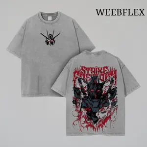 Mobile Suit Gundam SEED “Strike Freedom” T-Shirt, Vintage Washed Oversized Heavyweight Cotton Tee, Anime Graphic Double Printed Mecha Streetwear, Unisex Otaku Outfit
