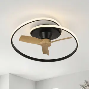 31" White/Matte Black Ocean Ceiling Fan with Dimmable LED Light & Remote, Flush Mount for Low Ceilings