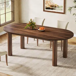 Tribesigns 63" Wooden Dining Table - Oval Design for 6, Walnut Finish, Easy Assembly, Ideal for Dining & Living Room