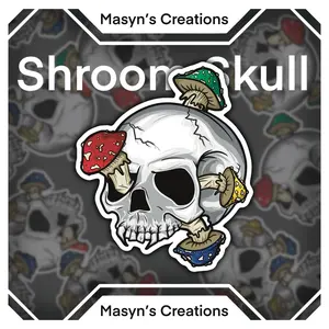 Shroom Skull Sticker - Trippy Mushroom Skull Decal, Psychedelic Horror Art, Aesthetic Gothic Vinyl Sticker for Laptops, Water Bottles, Books  - uv dtf