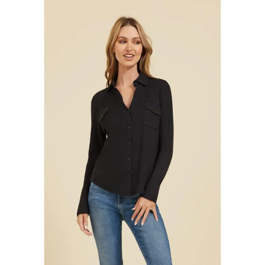 Majestic Double Face Cotton, Cashmere and Silk Pocket Shirt in Noir/Denim