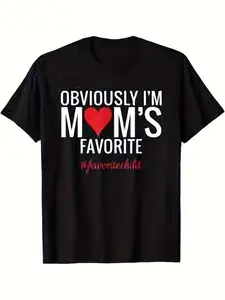 Men'S Humorous T-Shirt Declaring 'I'M Mom'S Favorite' Designed for Both Sons And Daughters. This Unisex Graphic Tee Is Made from Soft Breathable Fabric Ensuring Comfort for Casual Wear. It Features a Stylish Short Sleeve Design