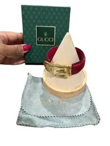 Pre-owned Gucci Red Exotic Cuff with Buckle Full Set Perfect for Daily Use