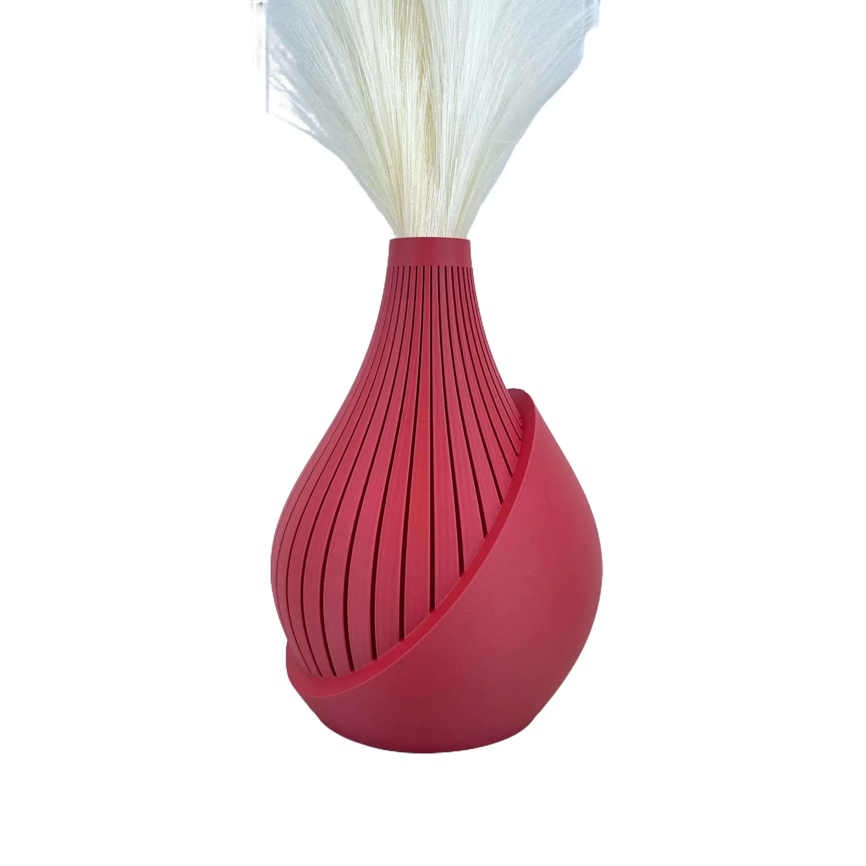 Yovi Modern Vase - Red Plastic Minimalist Flower Vase for Dried Flowers & Bookshelf Table Decor - 7" Tall