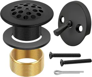 Matte Black Trip Lever Bathtub Drain Tub Trim Set with Trip Lever Overflow Face Plate and Strainer Bathroom Tub Drains Replacement Conversion Tub Drain Kit Assembly with Universal Fine & Coarse Thread