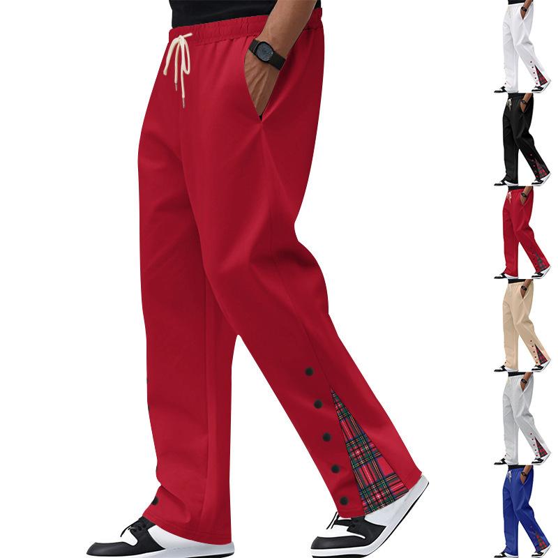 Contrast Color Drawstring No Fly Straight Track Sweatpants - White Solid Color Fitted Mid Waist Trousers with Micro Elasticity for All Seasons