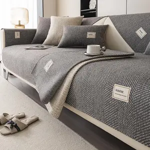 Bohemian Style Sofa Cover, 1 Count Herringbone Weave Sofa Slipcover with Warm Embroidery, Soft Sofa Protector, Non-slip Sofa Protector for Home Living Room Decor, Dustproof Sofa Slipcover, Couch Slipcover