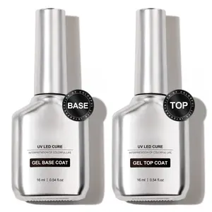 16ml 2 Pcs Glassy Gel Top Coat and Base Coat Set,No Wipe Foundation Combination for UV Light Cure Nail Polish