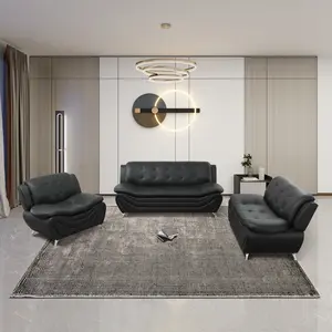 Black Faux Leather 3-Piece Couch Living Room Sofa Set, Modern Comfy Upholstered Furniture Set for Apartment Home Office, Space Saving Loveseat & Chair, Easy Clean Stain Resistant Luxury Sofa Couch