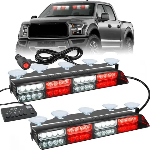 Nilight 32LED Dash Strobe Light Module with Controller, Suction Cups, ABS-PC High Intensity Interior Light Bar for Trucks, Construction Vehicles - Car Accessories, Auto Accessories Interior (Front/Rear Windshield Deck Mount)