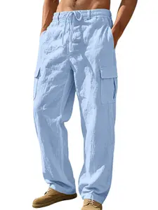 Men's Summer Lazy Wear Essential, Workwear Pants, Breathable Ice Feel, Large Pockets, Elastic Waist, Comfortable for All Sizes