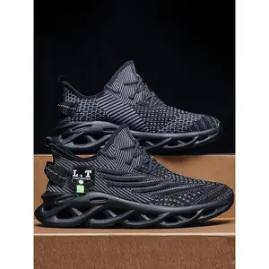 Mens Shoes, Ultra-light Textured Design Lace-up Trainers for Treadmill Wear As Gift, Workout Sneakers, Casual Twist Sole Design Sports Running Shoes for Summer 2025