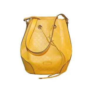 Pre-owned GUCCI leather Bucket bag Yellow Hilary Lux Diamante Graphic Calfskin Leather