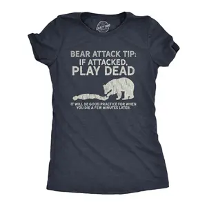 Womens Bear Attack Tip T Shirt Funny Camping Hiking Outdoor Adventure Sarcastic Tee Funny Womens T Shirts Cute Vintage Fashion Casual Ladies T-Shirt Gift Animal Tops for Women Funny Camping Top Women's Novelty Navy