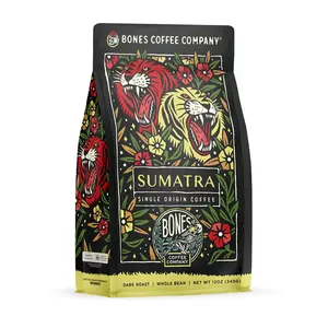 Bones Coffee Company | Sumatra Single Origin Coffee 12oz Dark Roast Arabica Mandheling Bones Coffee Company | Sumatra Single Origin Coffee 12oz Dark Roast Arabica Mandheling