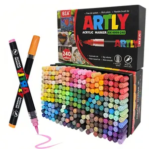 High-End Art Gift Choice Soft Tip Acrylic Markers Set, 240 Colors, Universal Multi-Material, Visible Ink Control, Professional Drawing Supplies, Flexible Tip Marker
