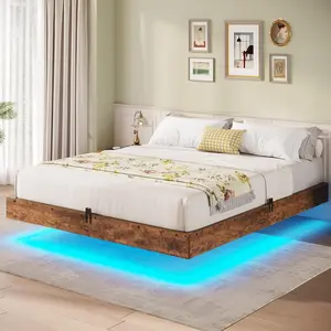 Floating Bed Frame  with LED Lights Noise Free, No Box Spring Needed, Easy Assembly BTHFST