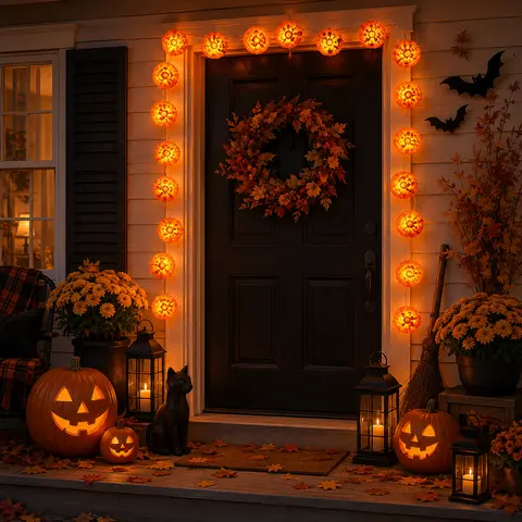 20 LED Orange Marigold Flower String Lights, 3M/9.8FT Battery Powered Halloween Lights, Warm Glowing Floral Garland for Indoor Outdoor Fall, Halloween, Day of the Dead & Party Decor