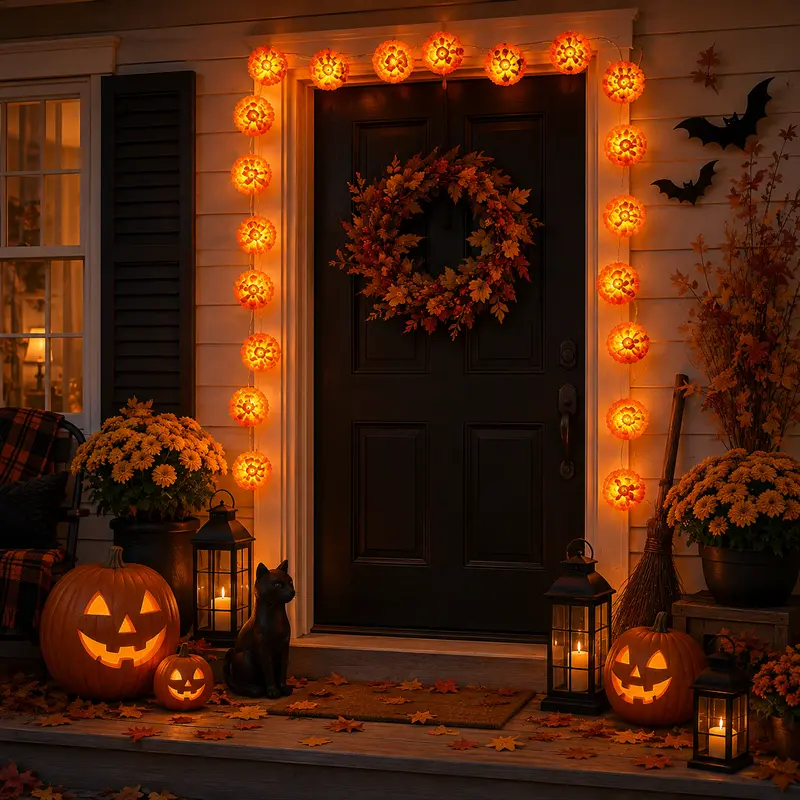 20 LED Orange Marigold Flower String Lights, 3M/9.8FT Battery Powered Halloween Lights, Warm Glowing Floral Garland for Indoor Outdoor Fall, Halloween, Day of the Dead & Party Decor