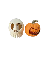 Mansion Skull and Pumpkin Ornament Set