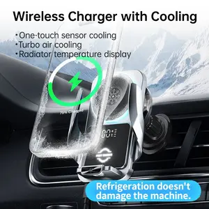 Car Wireless Charger Mount with Turbo Cooling Fan, 0°c Instant Refrigeration, One-Touch Electric Smart Clamping, Qi-Enabled Phones, Air Vent Compatible