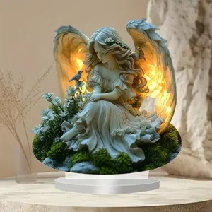 Angel Design Acrylic Ornament, 1 Count 2D Flat Acrylic Angel Desktop Decoration, Home Decor for Living Room Bedroom Office Coffee Shop