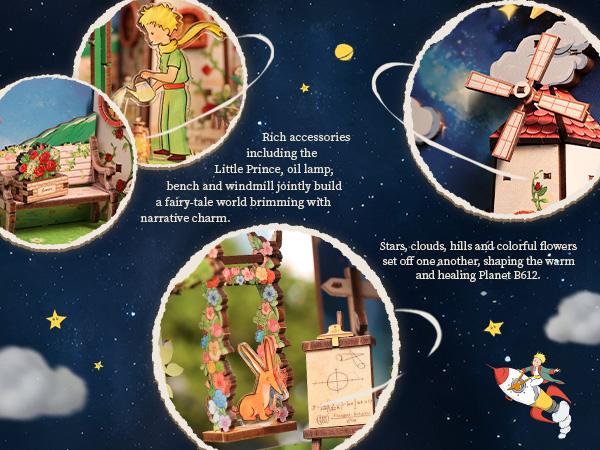 CUTEBEE x The Little Prince Unisex DIY Book Nook Kit - My One and Only Rose, Miniature Bookshelf Insert, Home/House Decor, Whimsical Room Decor Gift for Adults, Whimsical Home Decor