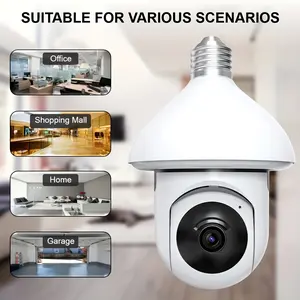 Camera Security Indoor Light Bulb Security Camera 1080P Wireless WiFi Front Door Camera 2.4GHz 360° PTZ with AI Tracking Full Color Night Vision Two Way Voice Elderly Pet Cat Dog Home Monitor Compatible with E26 E27 Base 24/7 Cameras For Home Security
