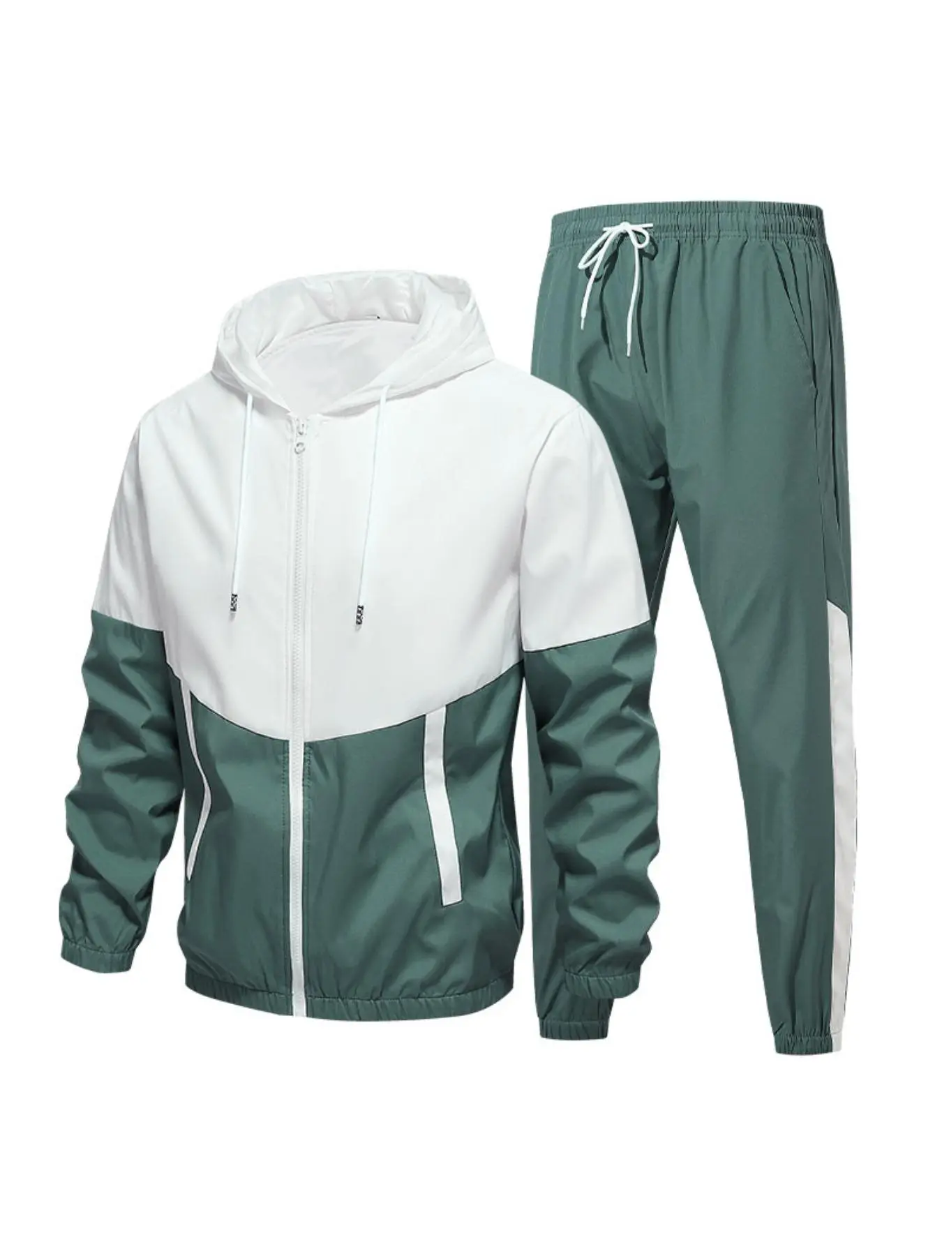 Two-piece Set Men's Colorblock Drawstring Zip Up Hoodie & Elastic Waist Sweatpants French Terry Set,  Menswear, Regular Fit Casual Long Sleeve Hooded Jacket & Trousers for Fall & Winter, Men's Clothing for Daily Wear, Starboy Outfits