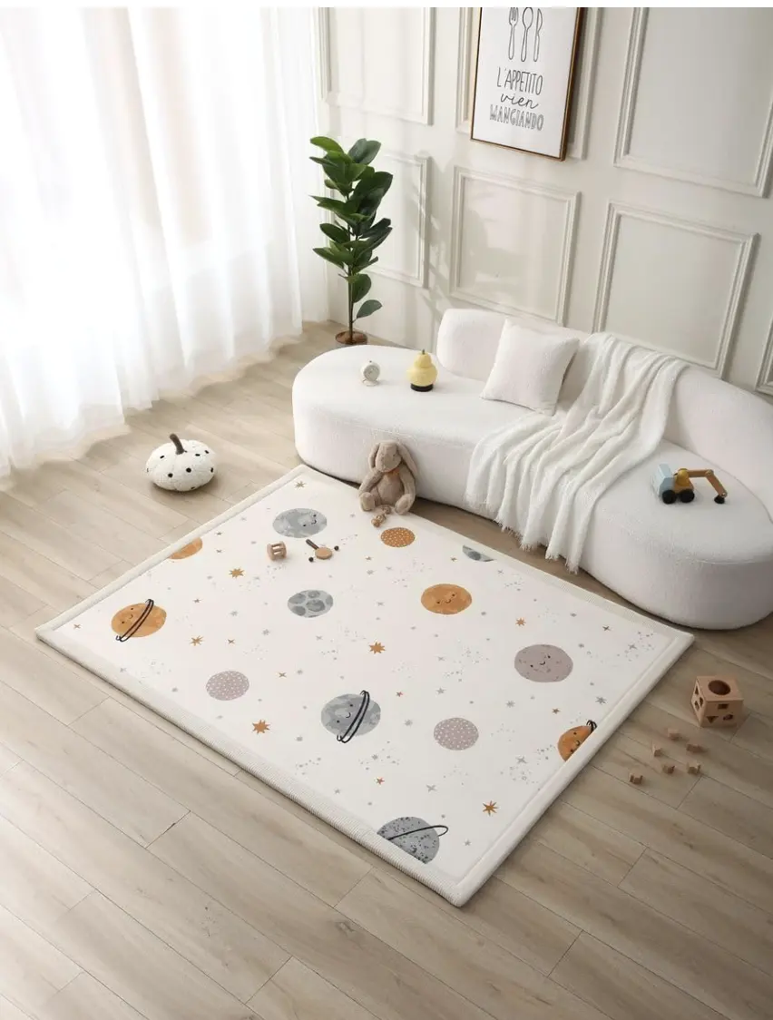 Hakuna Matte CloudSoft Baby Play Mat for Floor 60" x 80" Planets | Coral Velvet high-density foam Rug for Crawling & Cozy Play – Non-Slip, Water-Resistant, Easy-CareTummy Time Mat