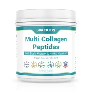 BIO NUTRI Multi Collagen Peptides Powder - Type I, II, III, V, X with VC, Hyaluronic Acid, Biotin, Unflavored Collagen Powder 45 Servings - Edible Supplement Hair Natural Healthcare Dietary Fitness