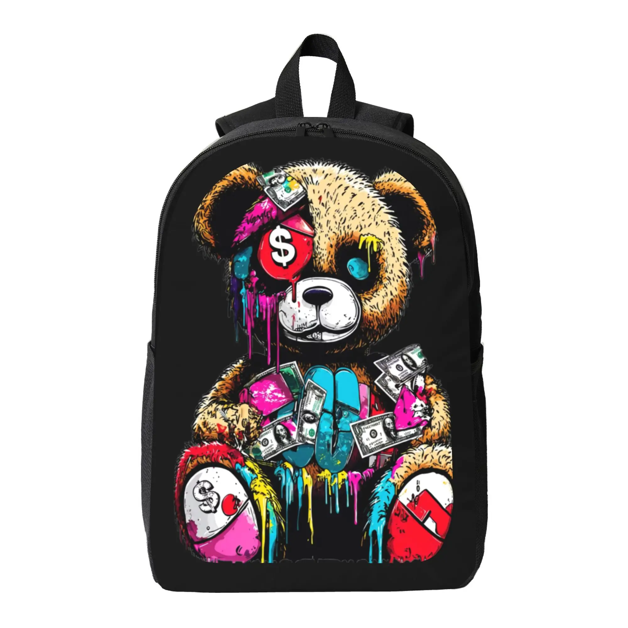 Bear Graffiti Lightweight Large-Capacity Unisex Backpack - 17-inch Lightweight Sports-Themed Schoolbag/Laptop Backpack with Adjustable Shoulder Straps and Zipper Closure, Suitable for Teenagers, Combining Practicality and Style - Spacious backpack with zi