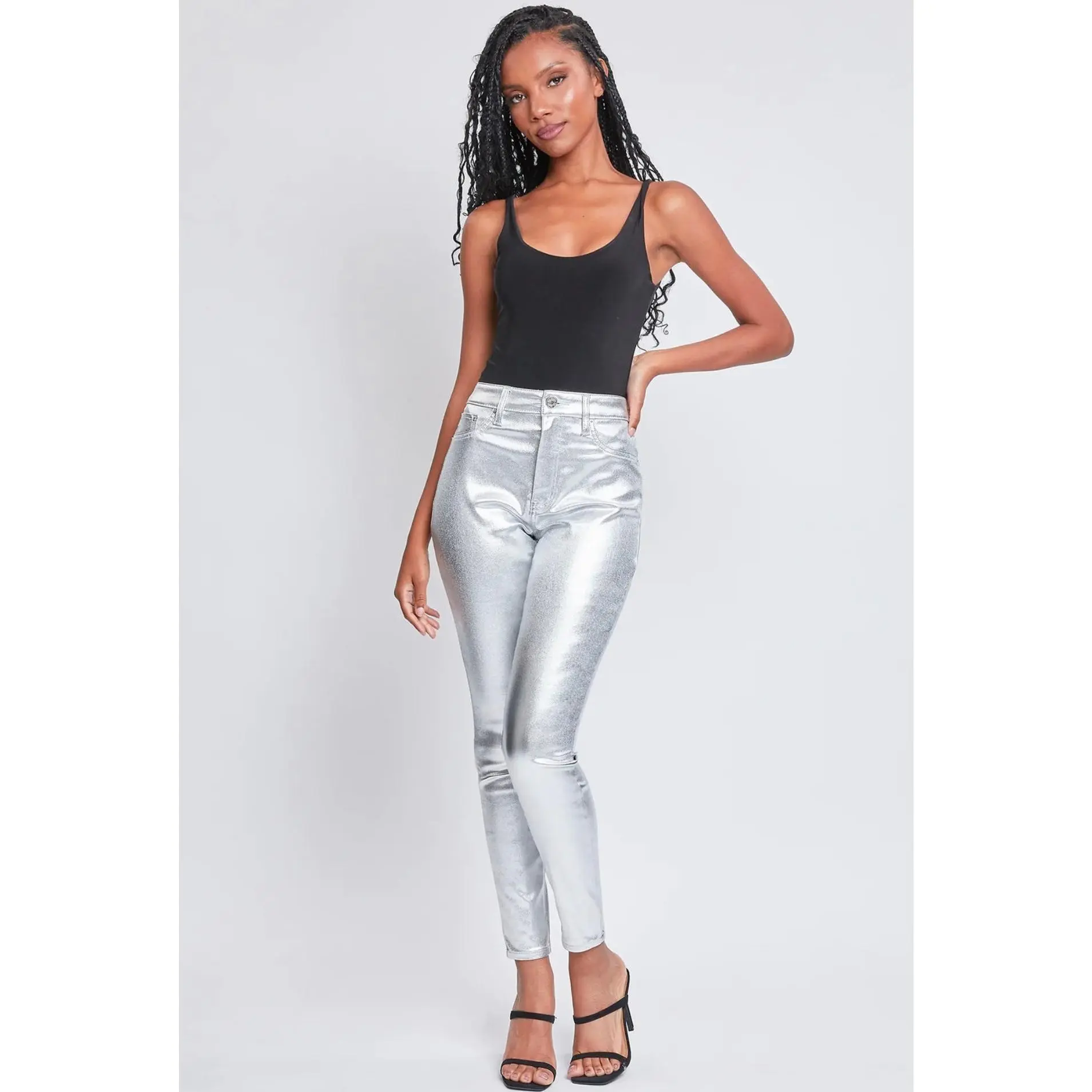YMI High Rise Metallic Skinny Jeans-Silver