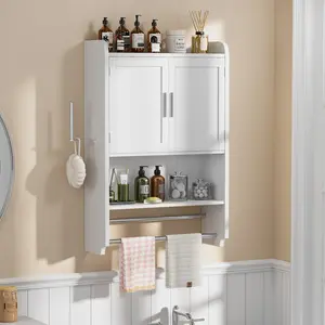 VECELO Bathroom Cabinet Wall Mounted, Over The Toilet Storage Cabinet With Adjustable Shelves And Towel Bar, Bathroom Medicine Cabinet For Bathroom, Laundry Room And Kitchen