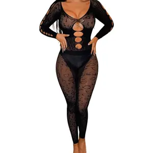 Women Sexy Full Leopard Fishnet Bodysuit, Poster Lace Jumpsuit Body Stockings, Club Rave Party Exotic Dancer Outfits Valentine's Day Gift