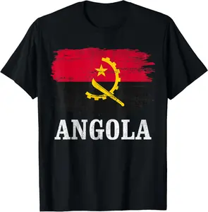 Vintage Angola Flag Print Soft Cotton T-Shirt, Classic Garment with Graphics, Summer Casual Short-Sleeve Top for Angolan Gifts