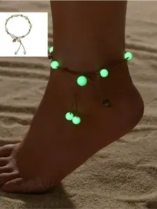 1pc Classic Fashion Vacation Style Glow-in-the-Dark Acrylic Beaded Wax Cord Anklet Single Layer Ankle Bracelet Jewelry Gift for Party Fashion Accessory