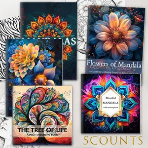 Mandala Pattern Coloring Book, Watercolor Floral Design, 5 Counts/set Mandala Coloring Book, Art Supplies for Women & Adults & Perfect Gift for Holiday Party
