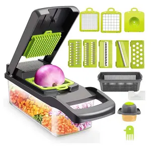 8-Blade Multi-Function 13-in-1 Food Chopper, Onion Chopper & Vegetable Slicer/Dicer, All-Purpose Vegetable Cutter with Strainer Basket and Container. Ideal for Salads, Garlic. Kitchen Tool, Kitchen Gadgets & Gift for Cooking Enthusiasts