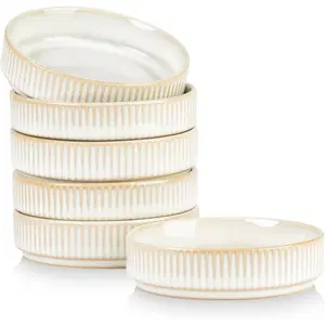 Soy Sauce Dish Ceramic Dipping Bowls Set of 6, 4 oz Individual Dip Sauce Cups/Bowls/Dishes/Plates, Small Serving Bowl for Side Dishes, Dessert, Ice Cream, Condiments - Cappuccino White