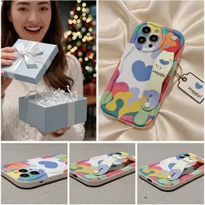 Phone Case: Wavy Case Printed Phone Case Imitation Liquid Silicone Soft Cover with Wristband Kickstand for iPhone 17 16 15 14 13 12 11 Pro Max Plus Shockproof Protective Bumper Cute 3D Curly Edge Abstract Heart Pattern Trendy Aesthetic Gift for Women shar