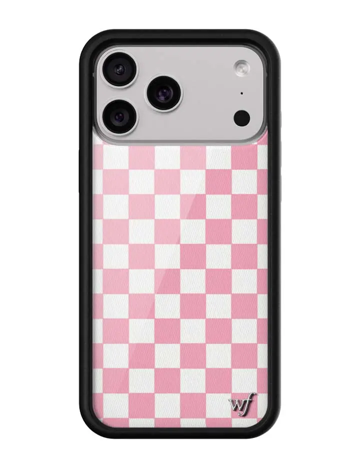 Pink Checkers | Limited Edition Trendy iPhone Case | Raised Protective Black Bumper | Women Owned Small Business | Pink and White Checkered Pattern Aesthetic Design | Safety Casing Protective | Gift for Her