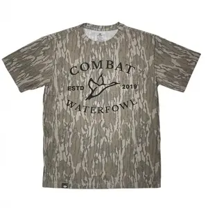 Mossy Oak Camo Tee Combat Logo in Bottomland, Camo All Over Print Shirt, Unisex Cotton Tee
