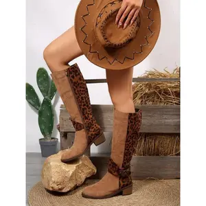 Women’s Plus-Size Leopard Print Ankle Boots, Round Toe Flat Heel, Side Zipper, Warm Outdoor Snow Boots for Fall & Winter