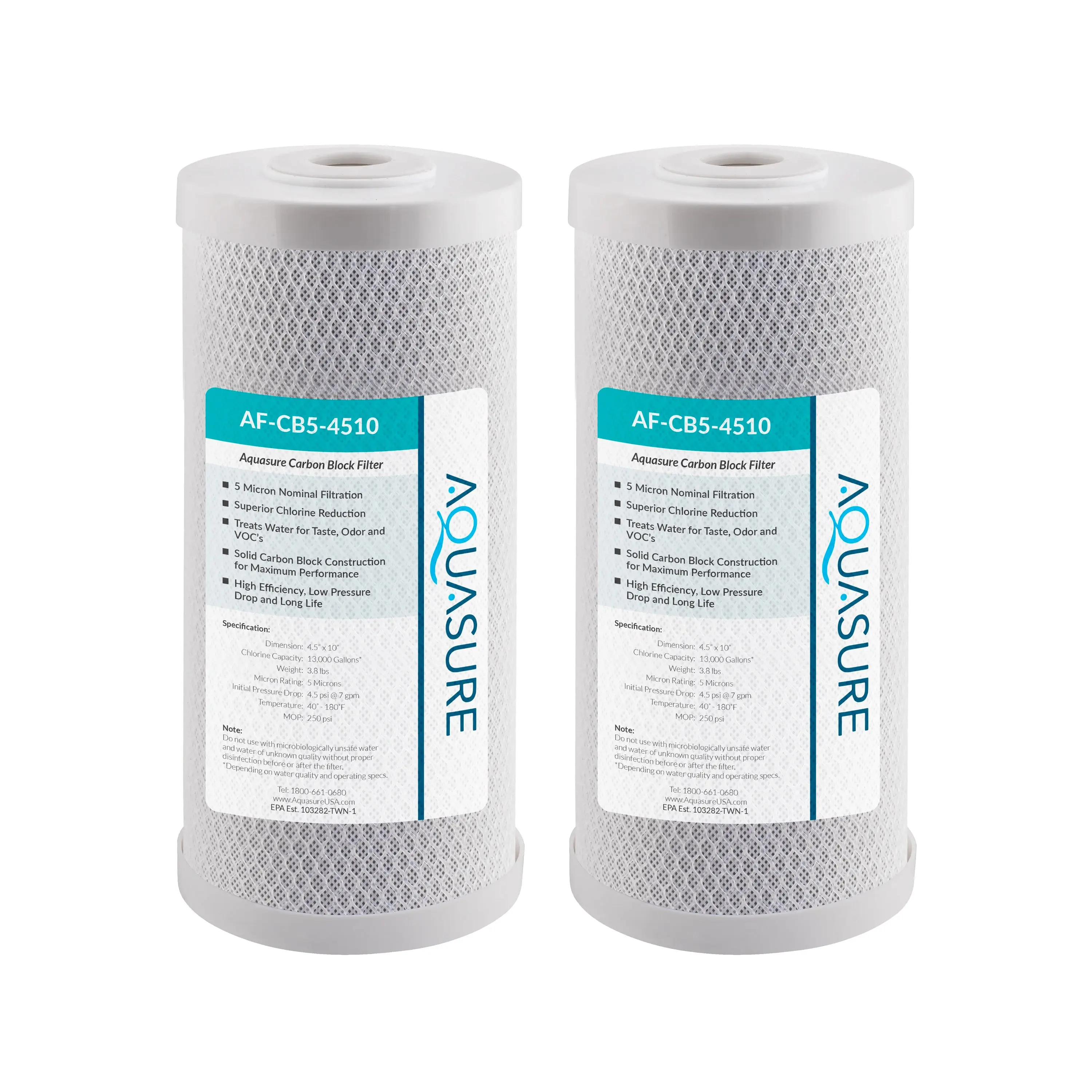 Fortitude V Series | 10" High Flow 5 Micron Carbon Block Filter - Standard (2-Pack)
