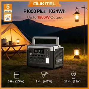 OUKITEL 1024Wh Portable Power Station 1800W High Power Solar Generator with LiFePO4 Battery, USB-C, Folding Solar Panel Home Backup, Camping, Emergency Outdoor Power