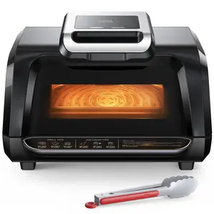 【GARVEE】Electric Air Grill Fryer 7-in-1 Indoor Smokeless Contact Grill with Non-Stick Removable Plates, Even Heat, Flat Top Griddle, See-Through Window, Up to 450°F, 1750W, 4Qt Capacity for Healthy Grilling
